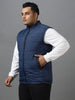 Plus Men's Blue Sleeveless Zippered Puffer Jacket