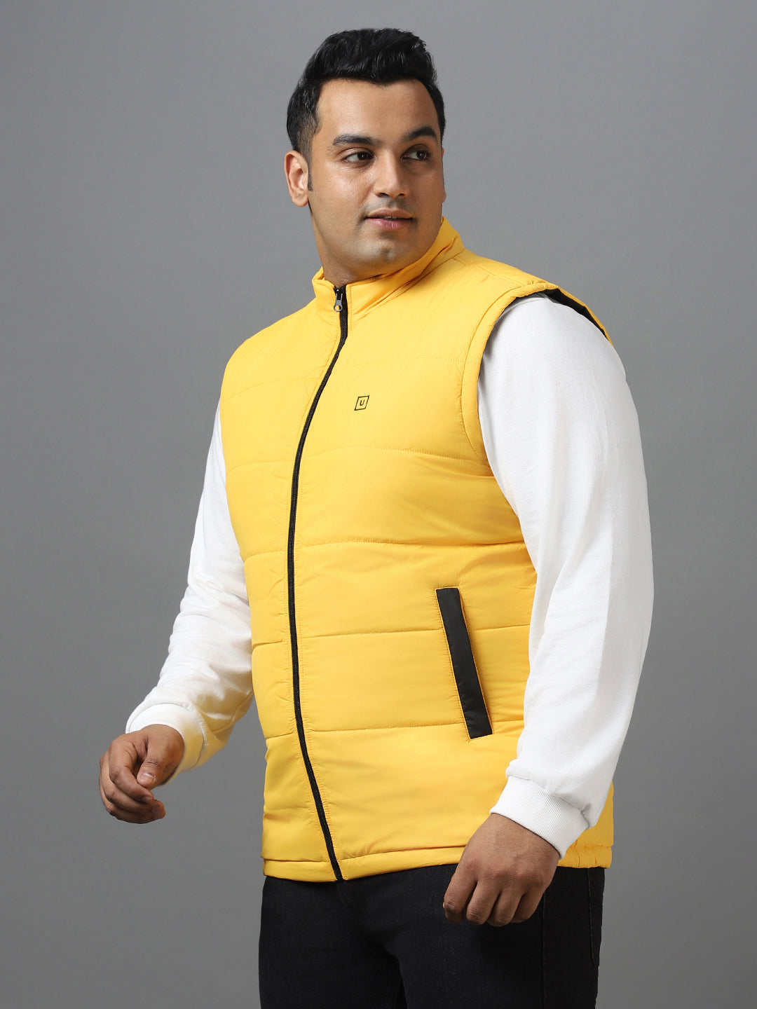 Urbano Plus Men's Yellow Sleeveless Zippered Puffer Jacket