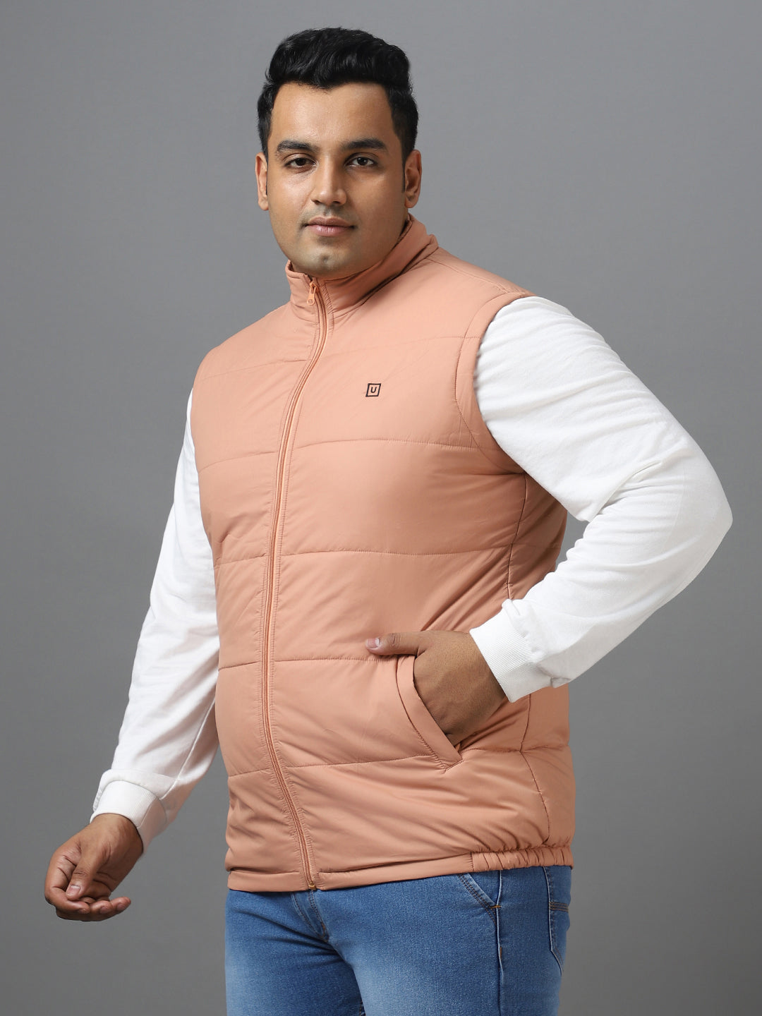 Urbano Plus Men's Pink Sleeveless Zippered Puffer Jacket