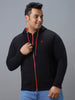 Urbano Plus Men's Black Solid Cotton Zippered Full Sleeve Hooded Sweatshirt