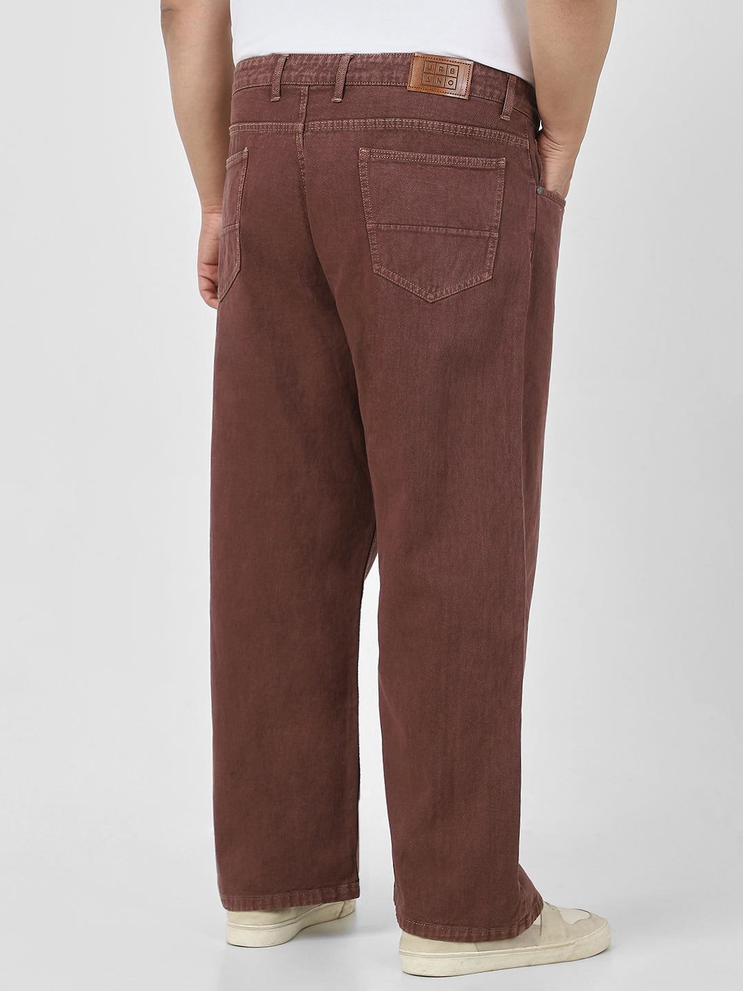 Plus Men's Brown Loose Fit Washed Jeans Non-Stretchable