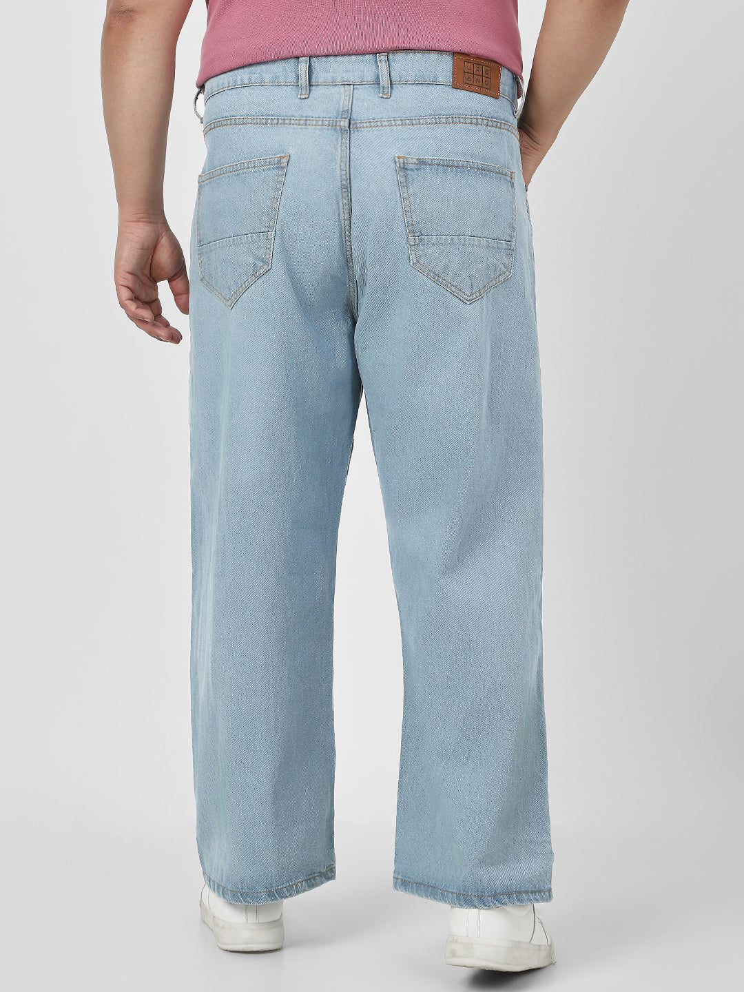 Plus Men's Ice Blue Loose Fit Washed Jeans Non-Stretchable