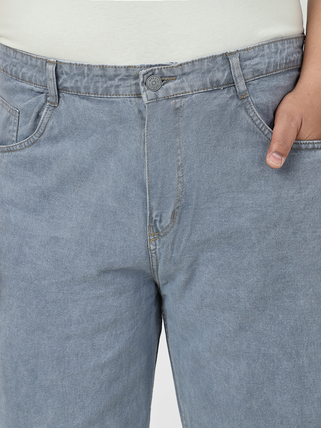 Plus Men's Light Grey Loose Fit Washed Jeans Non-Stretchable