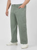 Plus Men's Olive Green Loose Fit Washed Jeans Non-Stretchable