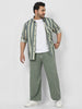 Plus Men's Olive Green Loose Fit Washed Jeans Non-Stretchable