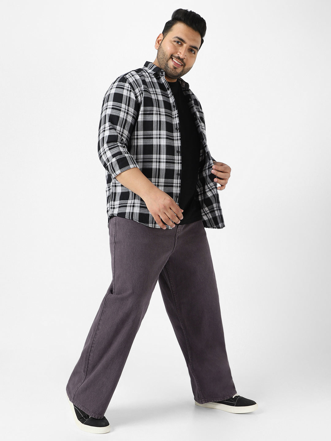 Plus Men's Purple Loose Fit Washed Jeans Non-Stretchable