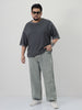 Plus Men's Ice Grey Loose Baggy Fit Washed Jeans Non-Stretchable