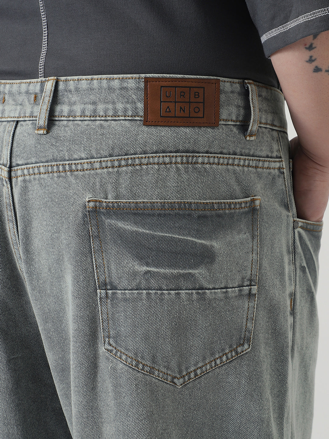 Plus Men's Ice Grey Loose Baggy Fit Washed Jeans Non-Stretchable