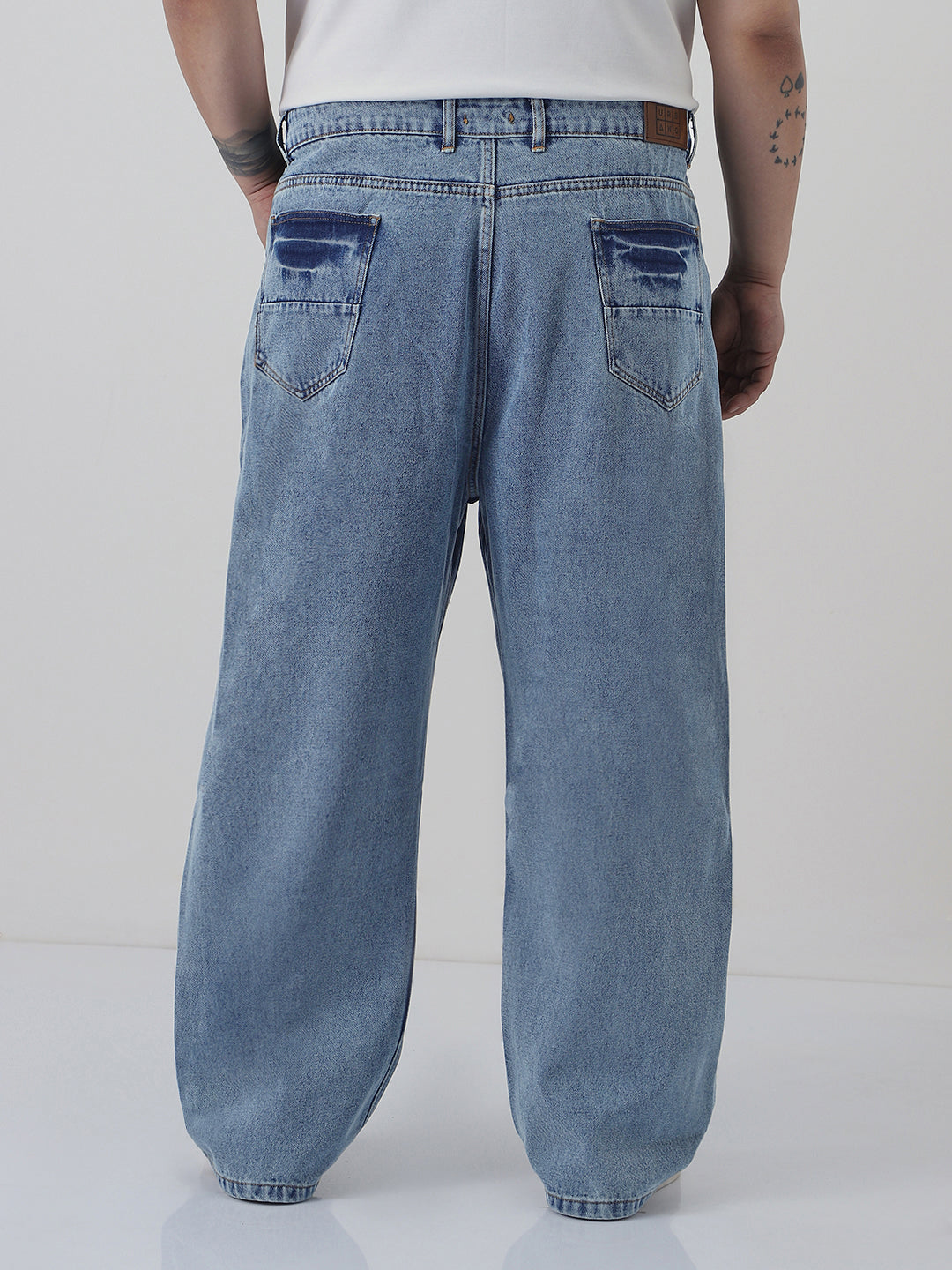 Plus Men's Light Blue  Loose Baggy Fit Washed Jeans Non-Stretchable