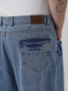 Plus Men's Light Blue  Loose Baggy Fit Washed Jeans Non-Stretchable