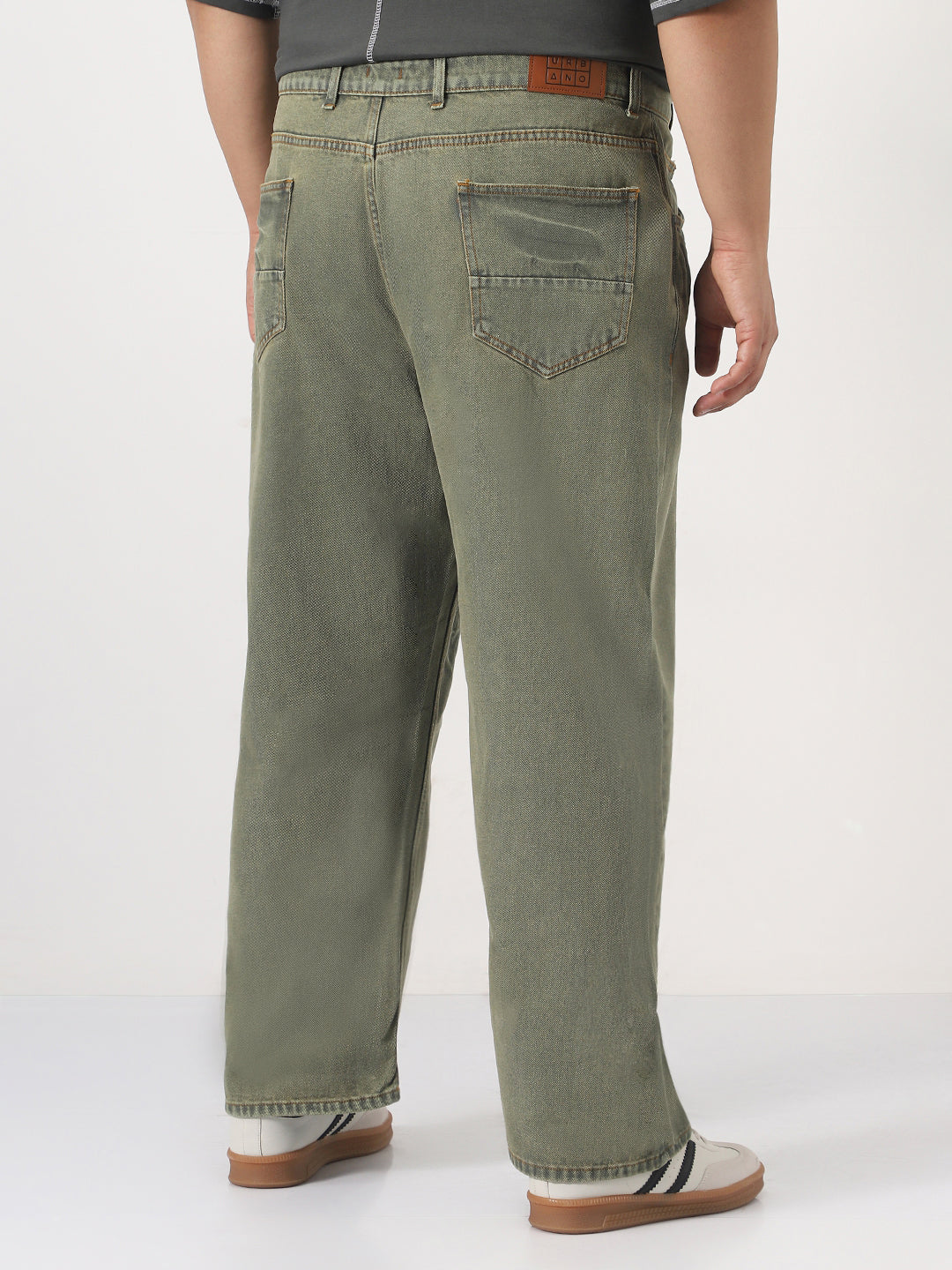 Plus Men's Light Green  Loose Baggy Fit Washed Jeans Non-Stretchable