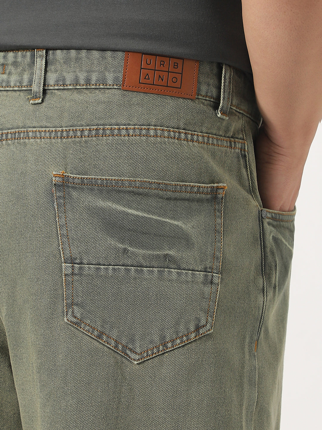 Plus Men's Light Green  Loose Baggy Fit Washed Jeans Non-Stretchable