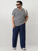 Plus Men's Blue Loose Baggy Fit Washed Cargo Jeans with 6 Pockets Non-Stretchable