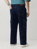 Plus Men's Dark Blue Loose Fit Cargo Jeans with 6 Pockets Non-Stretchable