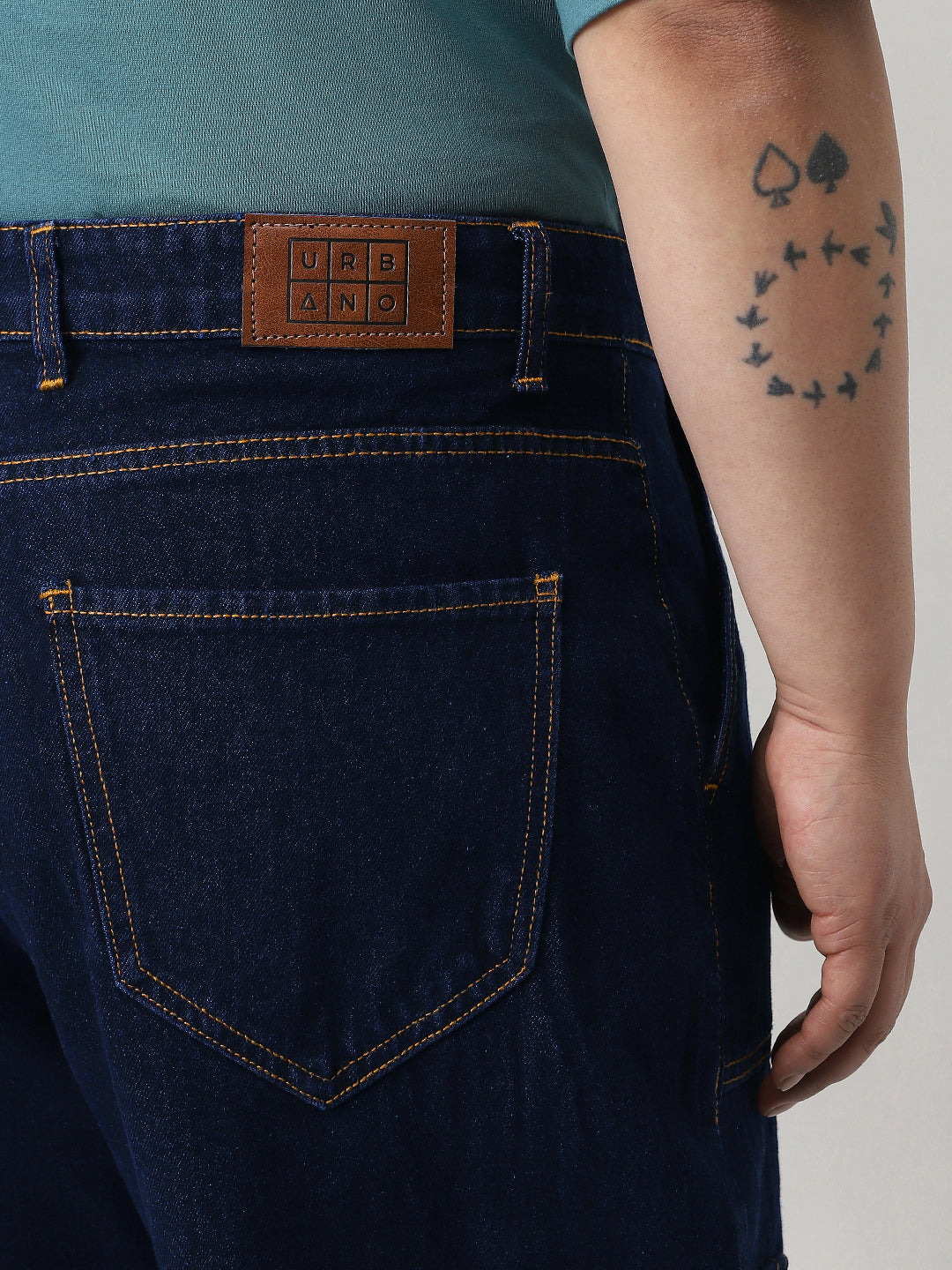 Plus Men's Dark Blue Loose Fit Cargo Jeans with 6 Pockets Non-Stretchable