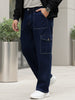 Plus Men's Dark Blue Loose Fit Cargo Jeans with 6 Pockets Non-Stretchable