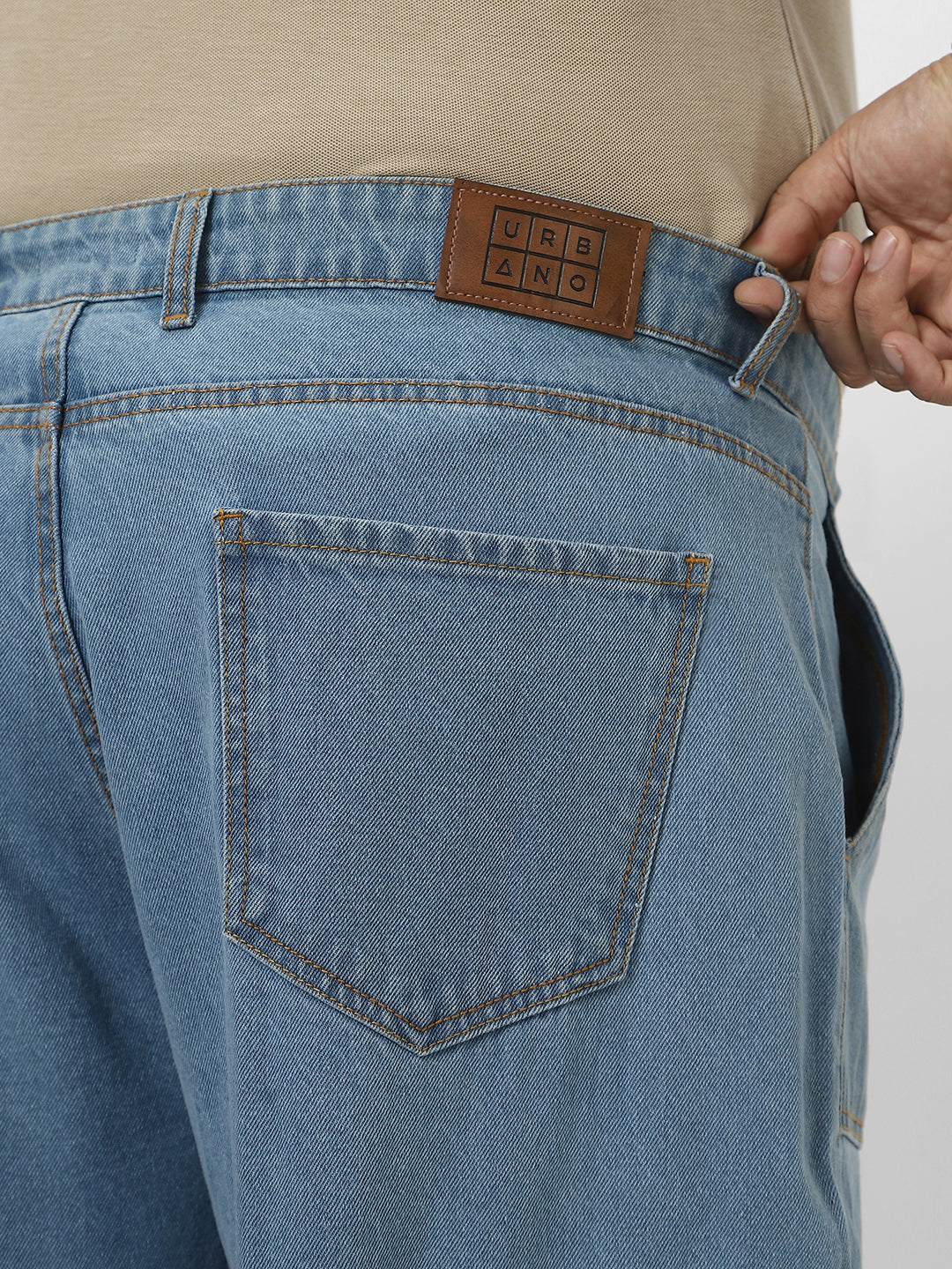 Plus Men's Ice Blue Loose Fit Cargo Jeans with 6 Pockets Non-Stretchable