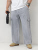 Plus Men's Ice Grey Loose Fit Cargo Jeans with 6 Pockets Non-Stretchable