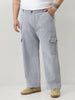Plus Men's Ice Grey Loose Fit Cargo Jeans with 6 Pockets Non-Stretchable