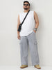 Plus Men's Ice Grey Loose Fit Cargo Jeans with 6 Pockets Non-Stretchable