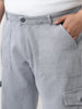 Plus Men's Ice Grey Loose Fit Cargo Jeans with 6 Pockets Non-Stretchable