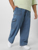 Plus Men's Light Blue Loose Fit Cargo Jeans with 6 Pockets Non-Stretchable