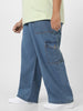 Plus Men's Light Blue Loose Fit Cargo Jeans with 6 Pockets Non-Stretchable