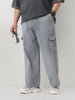 Plus Men's Light Grey Loose Fit Cargo Jeans with 6 Pockets Non-Stretchable
