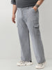 Plus Men's Light Grey Loose Fit Cargo Jeans with 6 Pockets Non-Stretchable