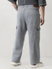 Plus Men's Light Grey Loose Fit Cargo Jeans with 6 Pockets Non-Stretchable