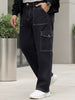 Plus Men's Blue Loose Fit Cargo Jeans with 6 Pockets Non-Stretchable