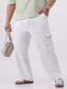 Plus Men White Mid Rise Loose Baggy Fit Cargo Jeans with 6 Pockets Non-Stretchable