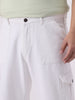 Plus Men White Mid Rise Loose Baggy Fit Cargo Jeans with 6 Pockets Non-Stretchable
