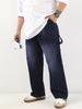 Plus Men's Dark Blue Loose Fit Cargo Carpenter Jeans With 6 Pockets Non-Stretchable