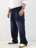 Plus Men's Dark Blue Loose Fit Cargo Carpenter Jeans With 6 Pockets Non-Stretchable