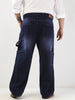 Plus Men's Dark Blue Loose Fit Cargo Carpenter Jeans With 6 Pockets Non-Stretchable