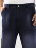Plus Men's Dark Blue Loose Fit Cargo Carpenter Jeans With 6 Pockets Non-Stretchable