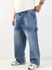 Plus Men's Light Blue Loose Fit Cargo Carpenter Jeans With 6 Pockets Non-Stretchable