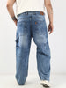 Plus Men's Light Blue Loose Fit Cargo Carpenter Jeans With 6 Pockets Non-Stretchable