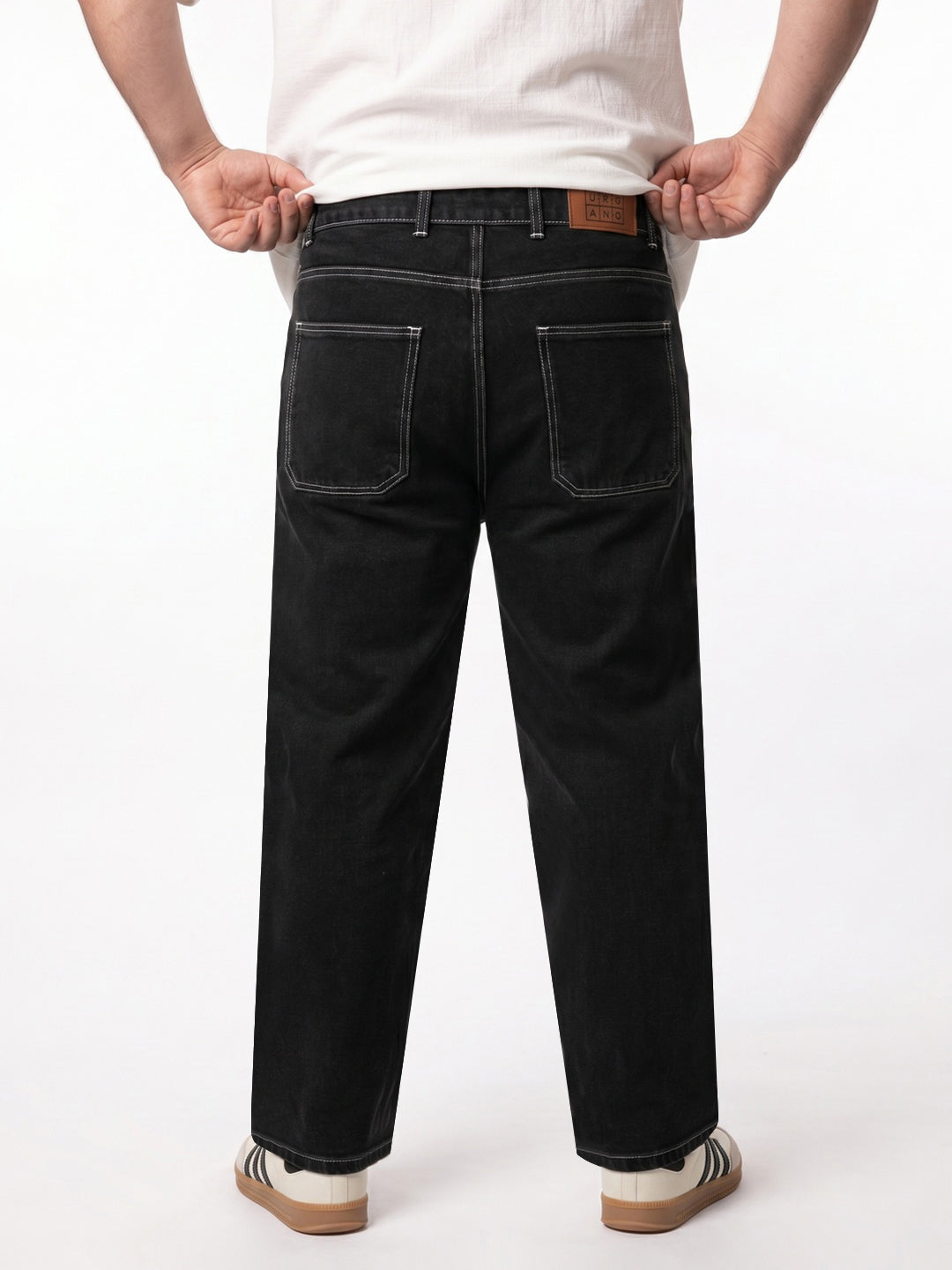 Plus Men's Black Loose Baggy Fit Washed Denim Jeans Non-Stretchable