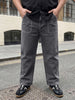 Plus Men's Dark Grey Loose Baggy Fit Washed Denim Jeans Non-Stretchable