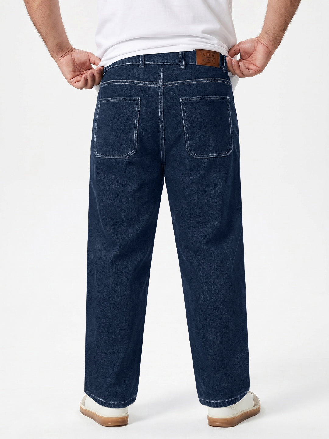 Plus Men's Blue Loose Baggy Fit Washed Denim Jeans Non-Stretchable