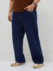 Plus Men's Dark Blue Loose Baggy Fit Raw Washed Denim Jeans Non-Stretchable