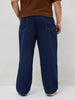 Plus Men's Dark Blue Loose Baggy Fit Raw Washed Denim Jeans Non-Stretchable