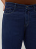 Plus Men's Dark Blue Loose Baggy Fit Raw Washed Denim Jeans Non-Stretchable