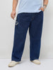 Plus Men's Blue Loose Baggy Fit Raw Washed Denim Jeans Non-Stretchable