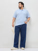 Plus Men's Blue Loose Baggy Fit Raw Washed Denim Jeans Non-Stretchable