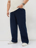 Plus Men's Dark Blue Loose Baggy Fit Raw Washed Denim Jeans Non-Stretchable