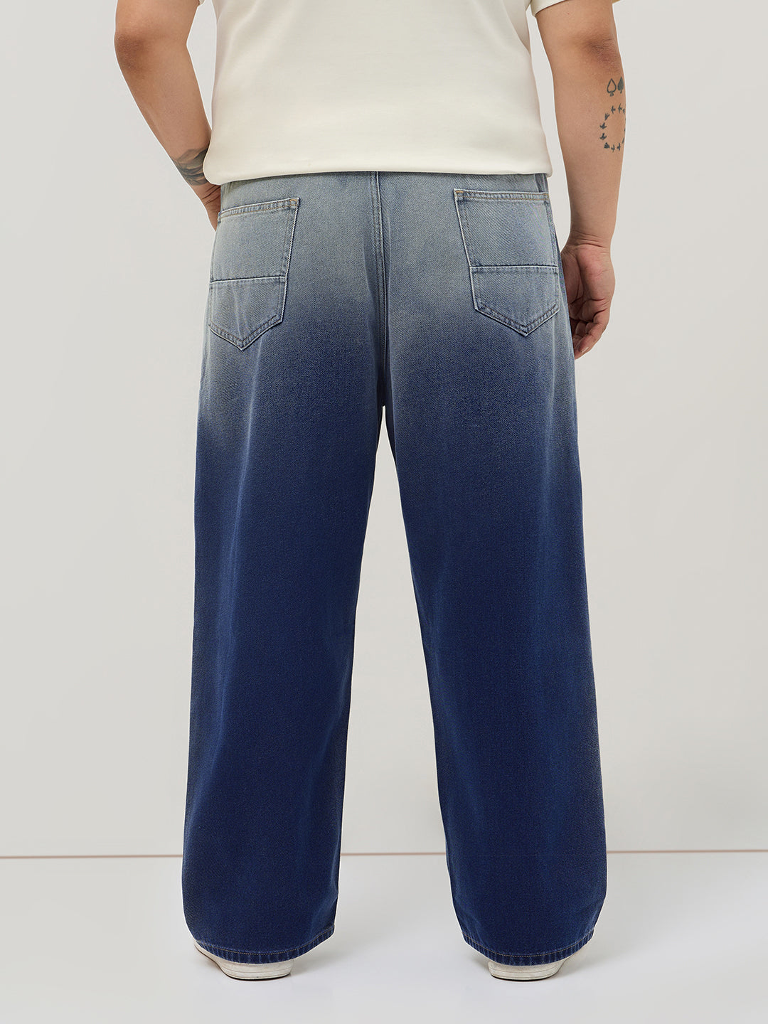 Plus Men's Dark Blue Loose Baggy Fit Heavy Washed Faded Denim Jeans Non-Stretchable