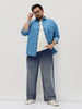 Plus Men's Dark Blue Loose Baggy Fit Heavy Washed Faded Denim Jeans Non-Stretchable